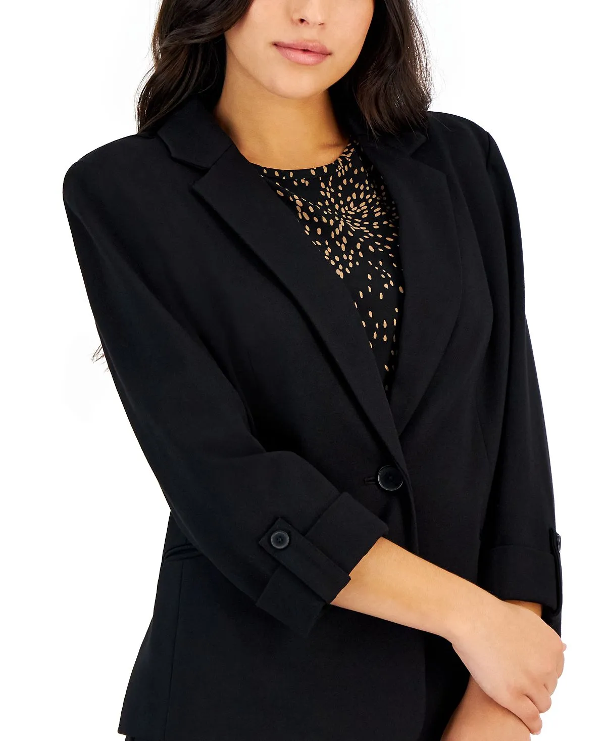 AK Anne Klein Petite One Button Lapel Blazer