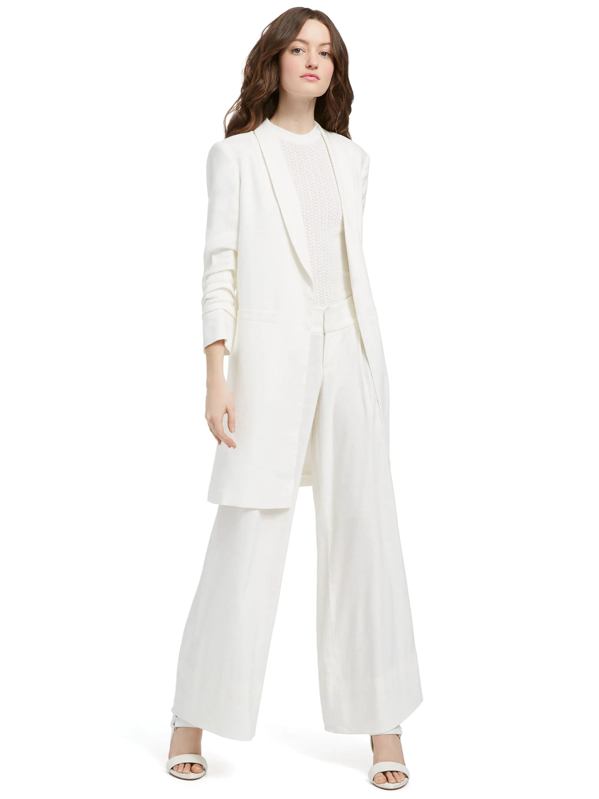 ALICE   OLIVIA - Muriel Scrunched Slit Sleeve Coat in Off White