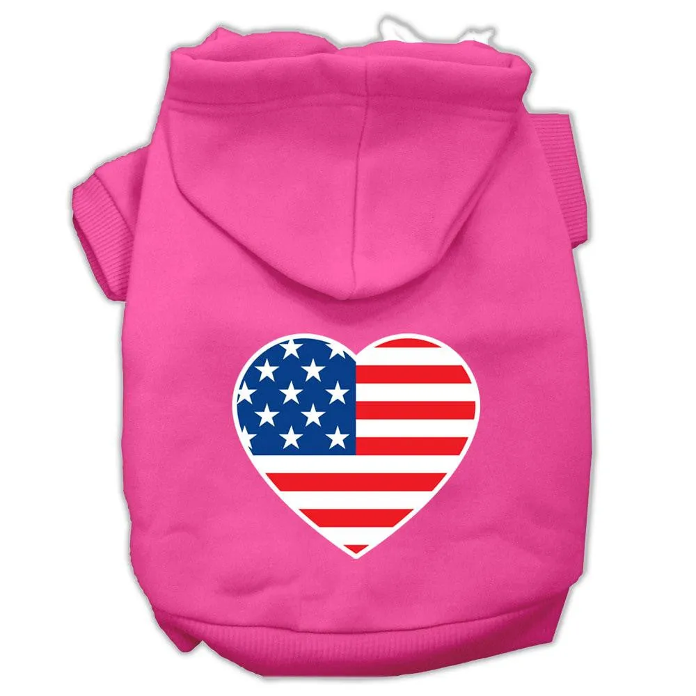 American Flag Heart Screen Print Pet Hoodies Bright Pink Size Lg (14)