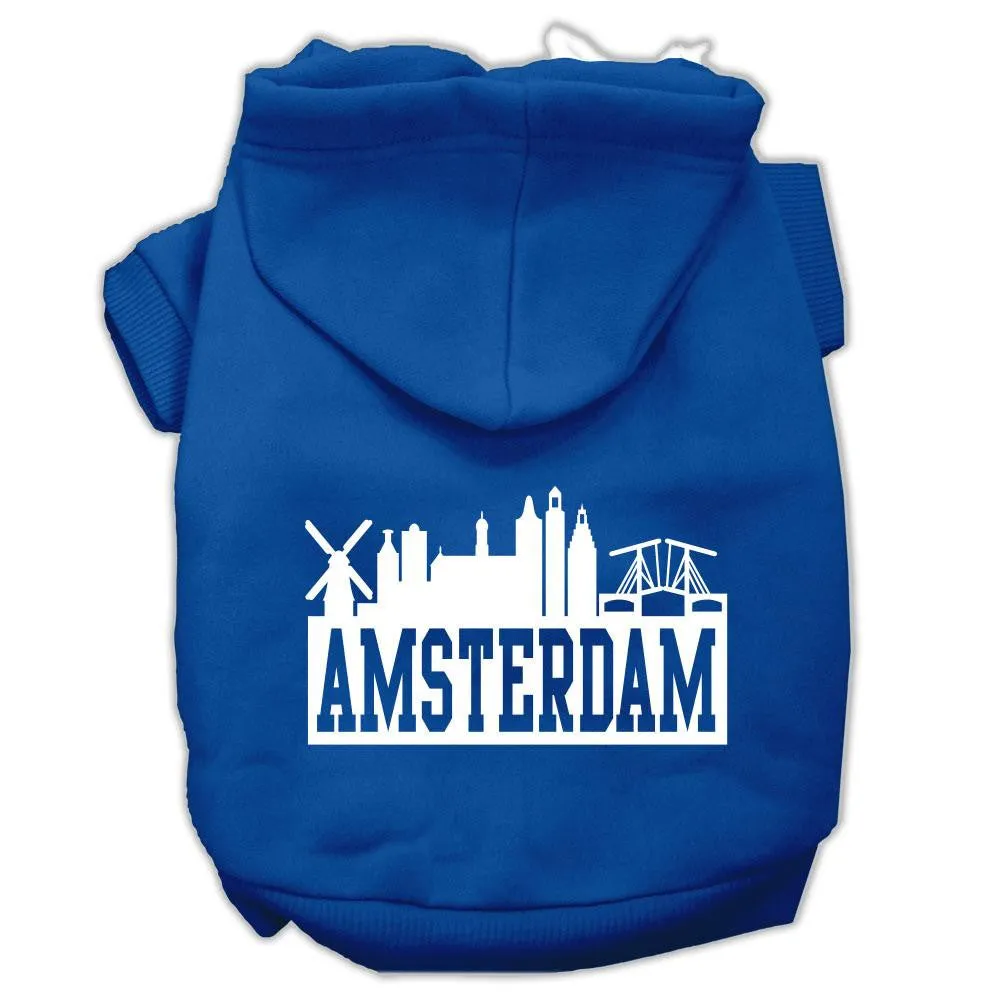 Amsterdam Skyline Screen Print Pet Hoodies Blue Size XS (8)