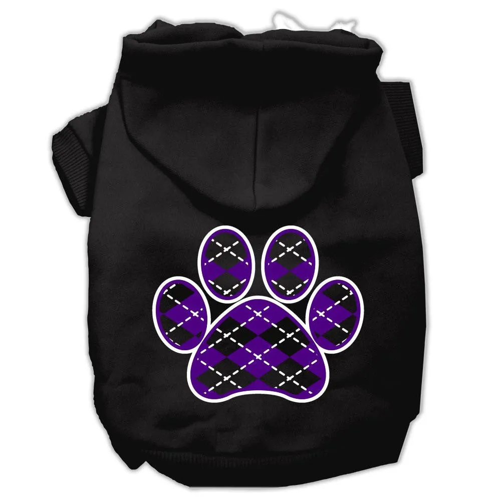 Argyle Paw Purple Screen Print Pet Hoodies Black Size Sm (10)