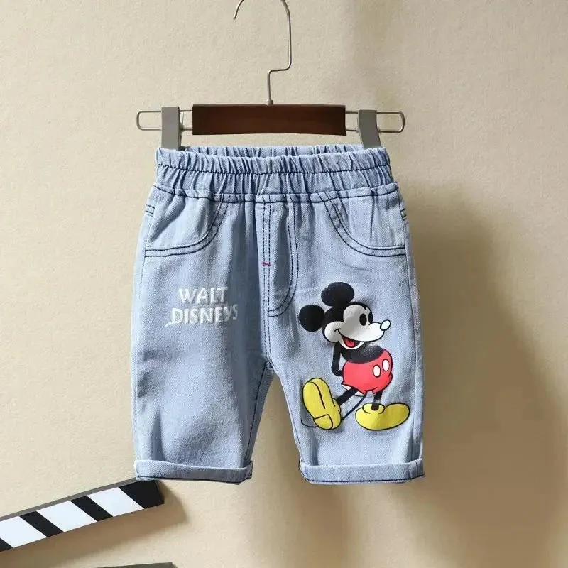 Baby Boys Mickey Mouse Short Sleeve T-shirt Jeans Sets Clothes Summer Children Fashion Clothing Outfits Kids Tracksuits 1-7Year