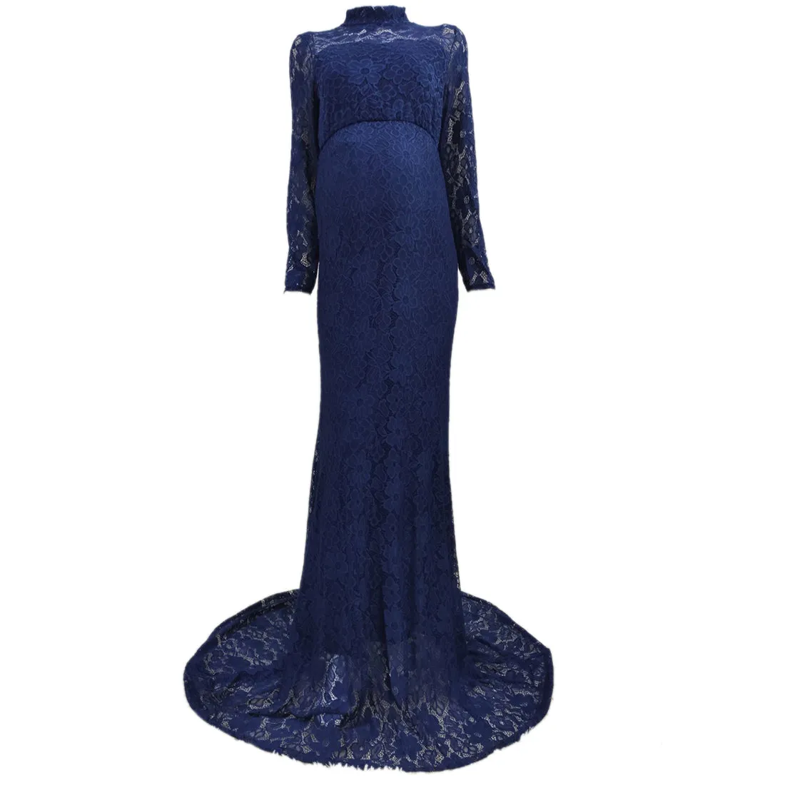 Babymoon High Neck Full Sleeve Maternity Gown Dress - Blue