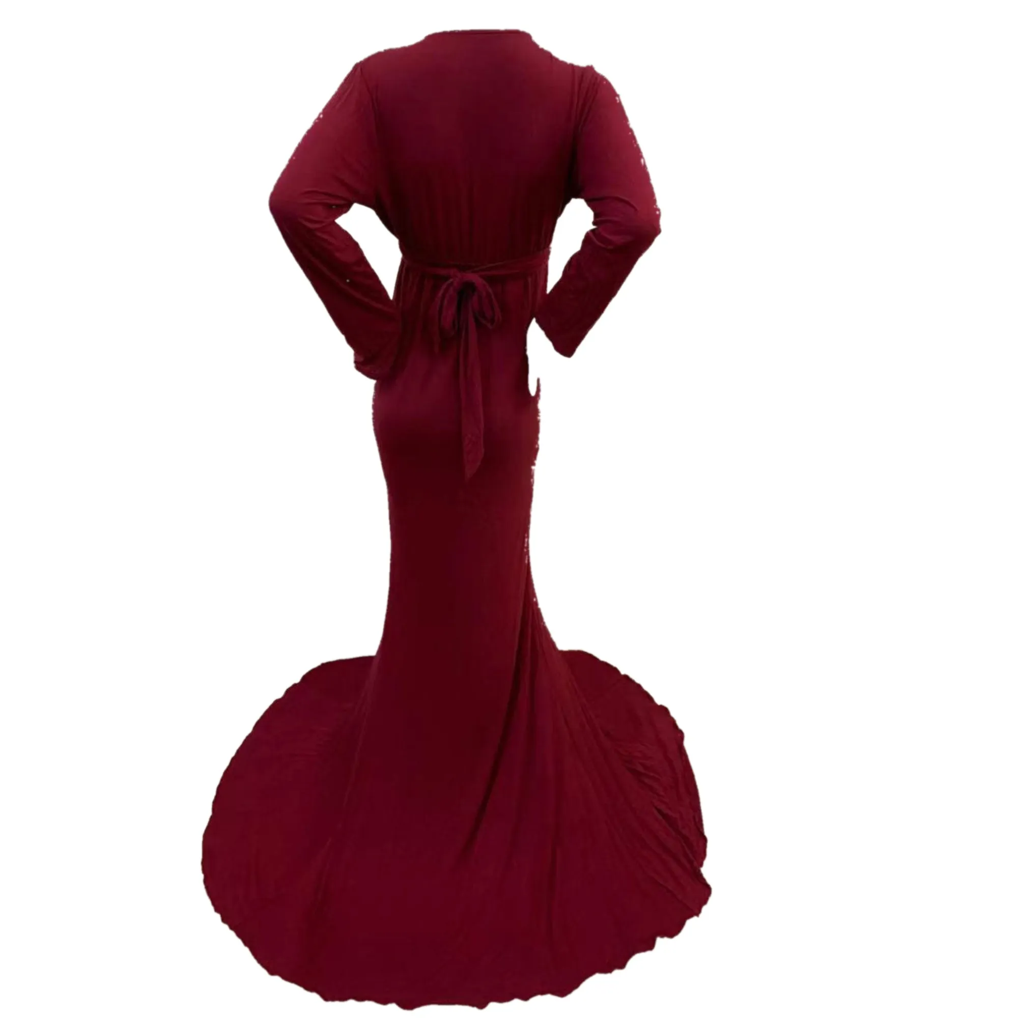 Babymoon V Neck Maternity Gown Dress - Maroon