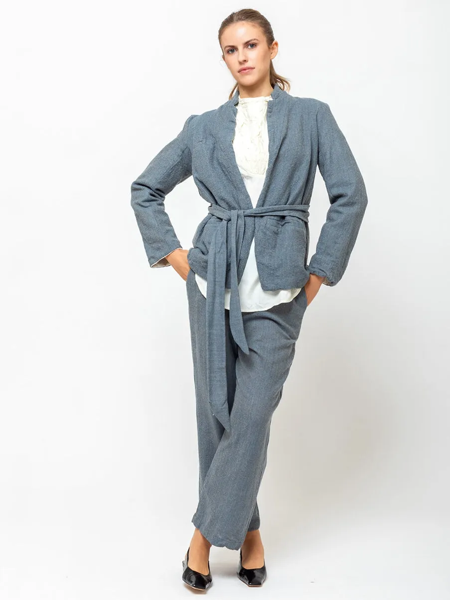 Belted Japanese Ghost Wool Jacket - Melange Blue