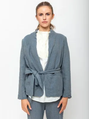 Belted Japanese Ghost Wool Jacket - Melange Blue