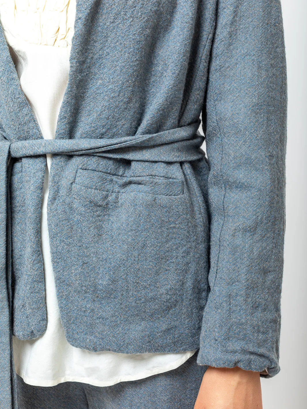 Belted Japanese Ghost Wool Jacket - Melange Blue