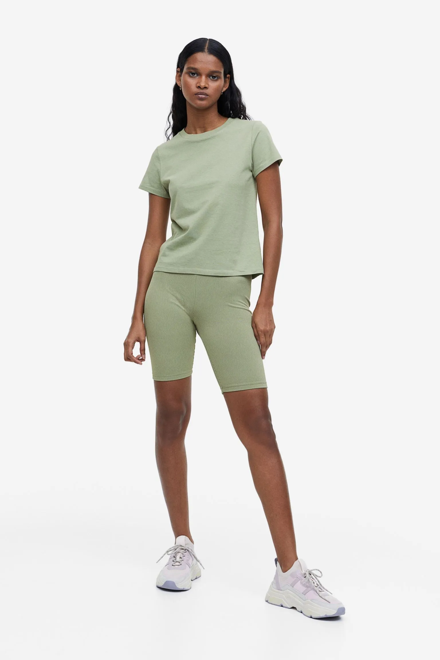 Bicycle shorts H&M Ribbed Biker, light green