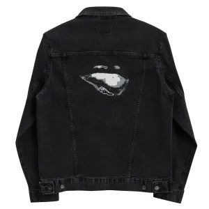 Black Lips Embroidered Denim Jacket