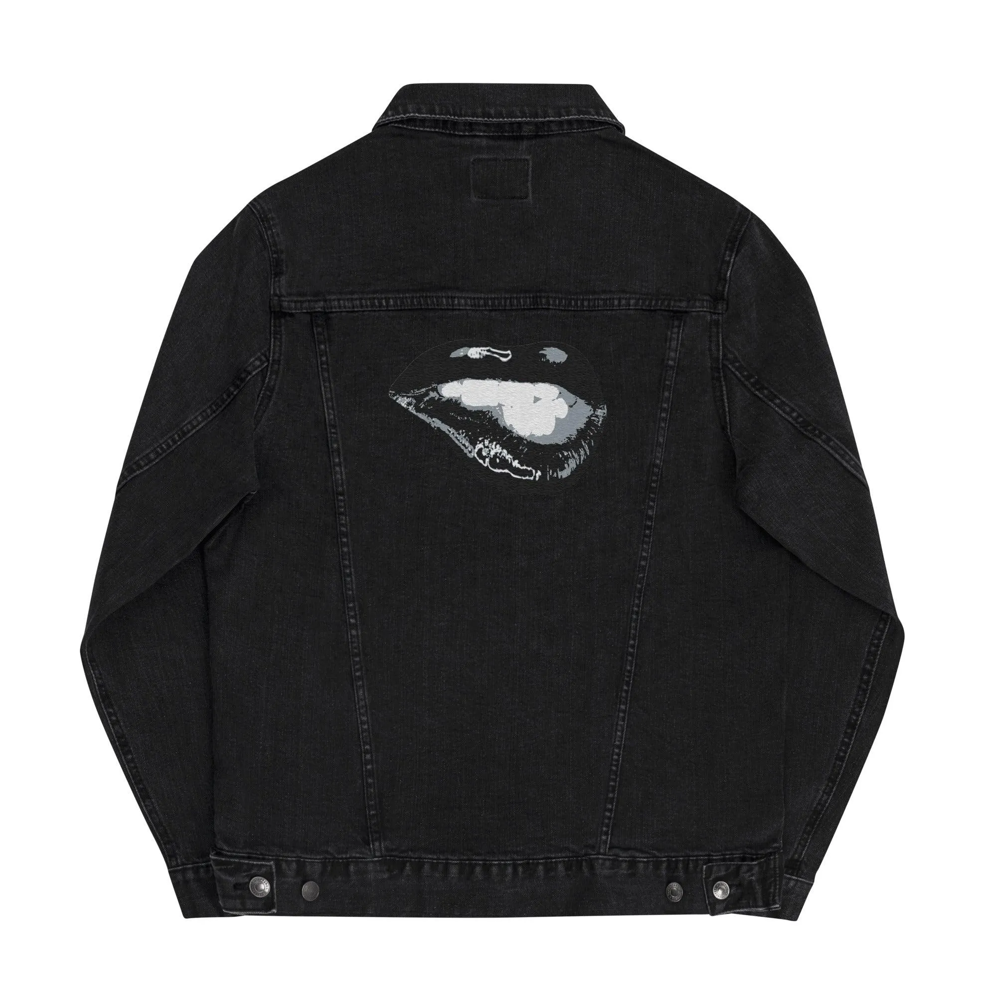 Black Lips Embroidered Denim Jacket