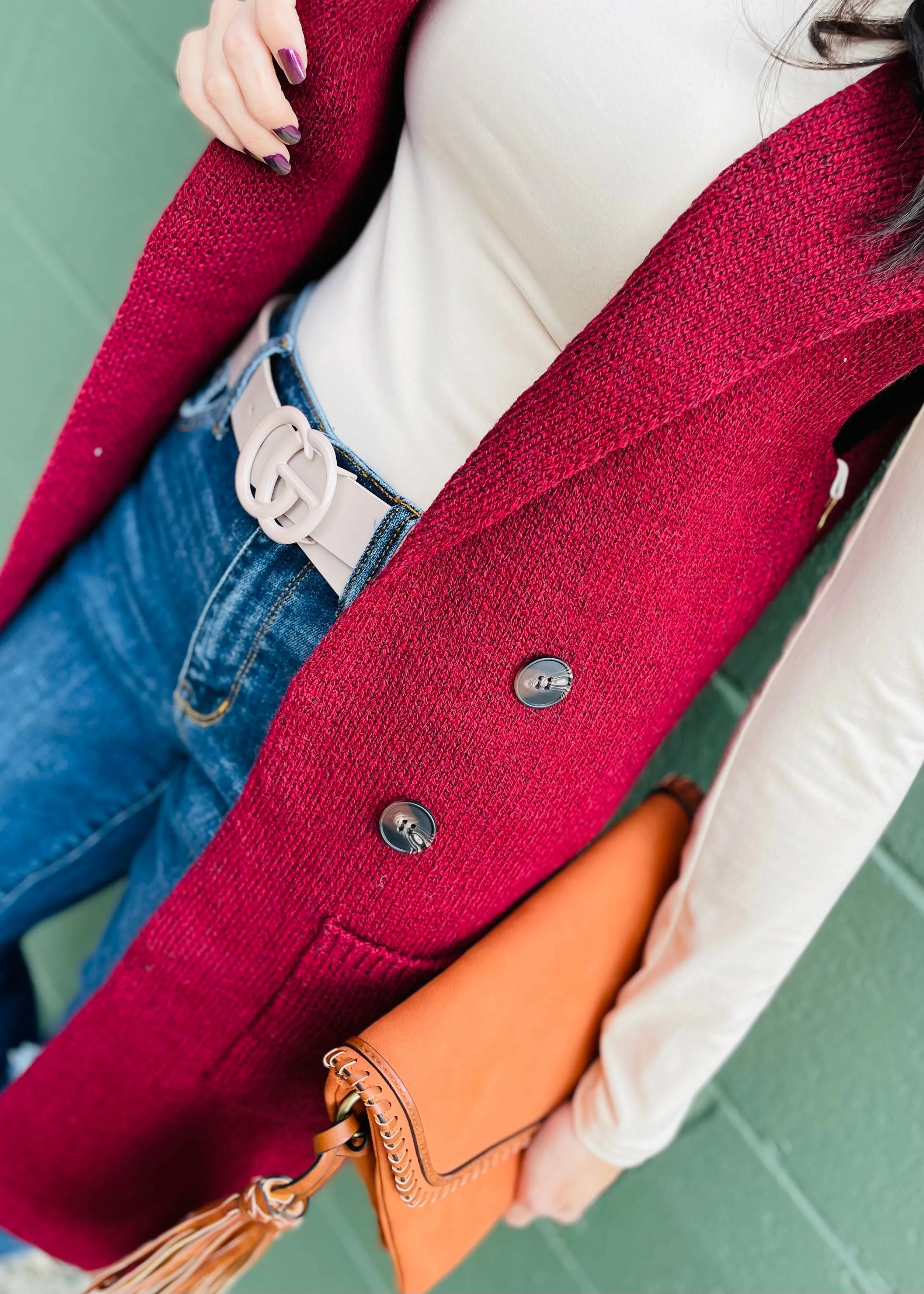 Burgundy Sleeveless Long Sweater Vest