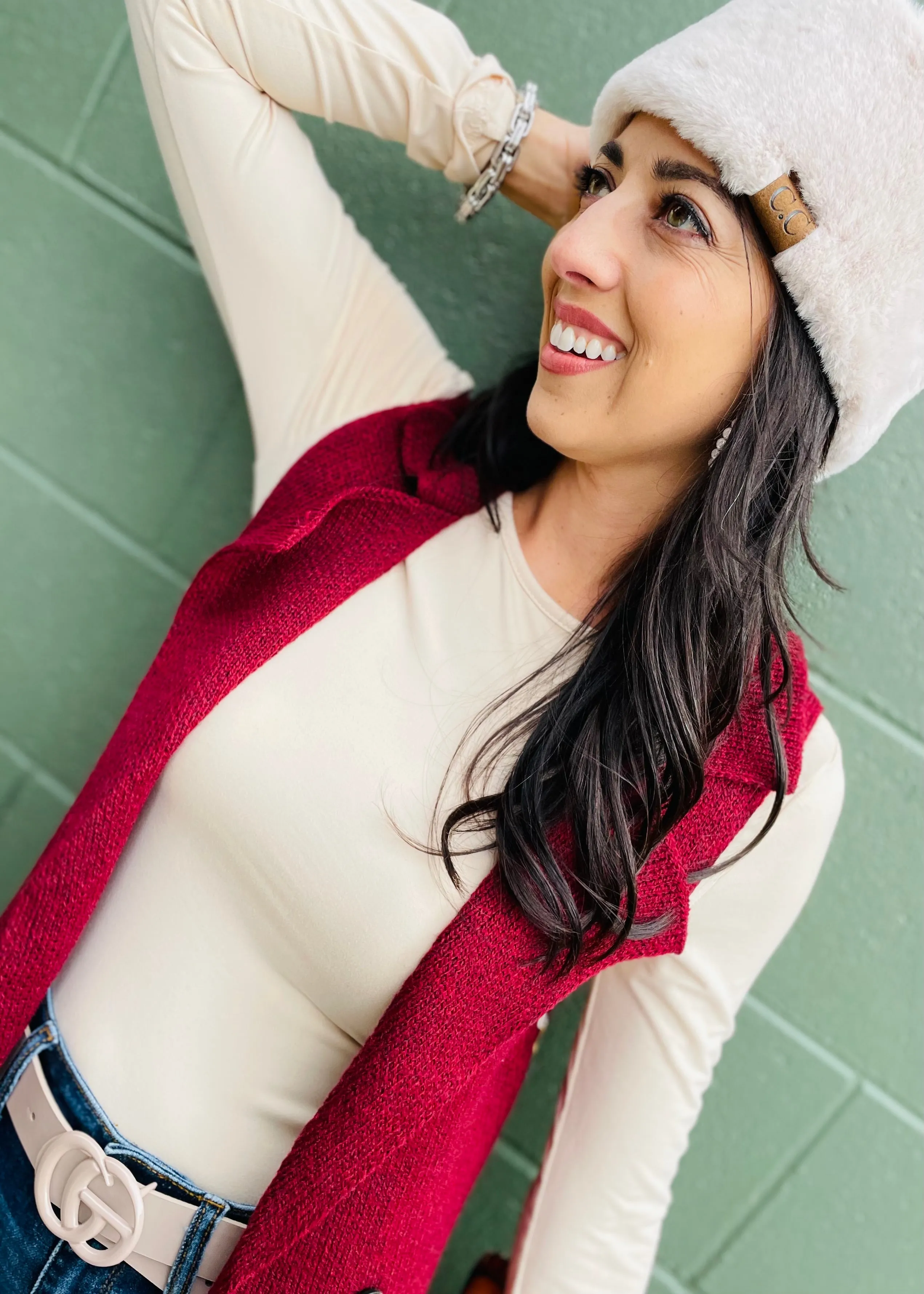 Burgundy Sleeveless Long Sweater Vest