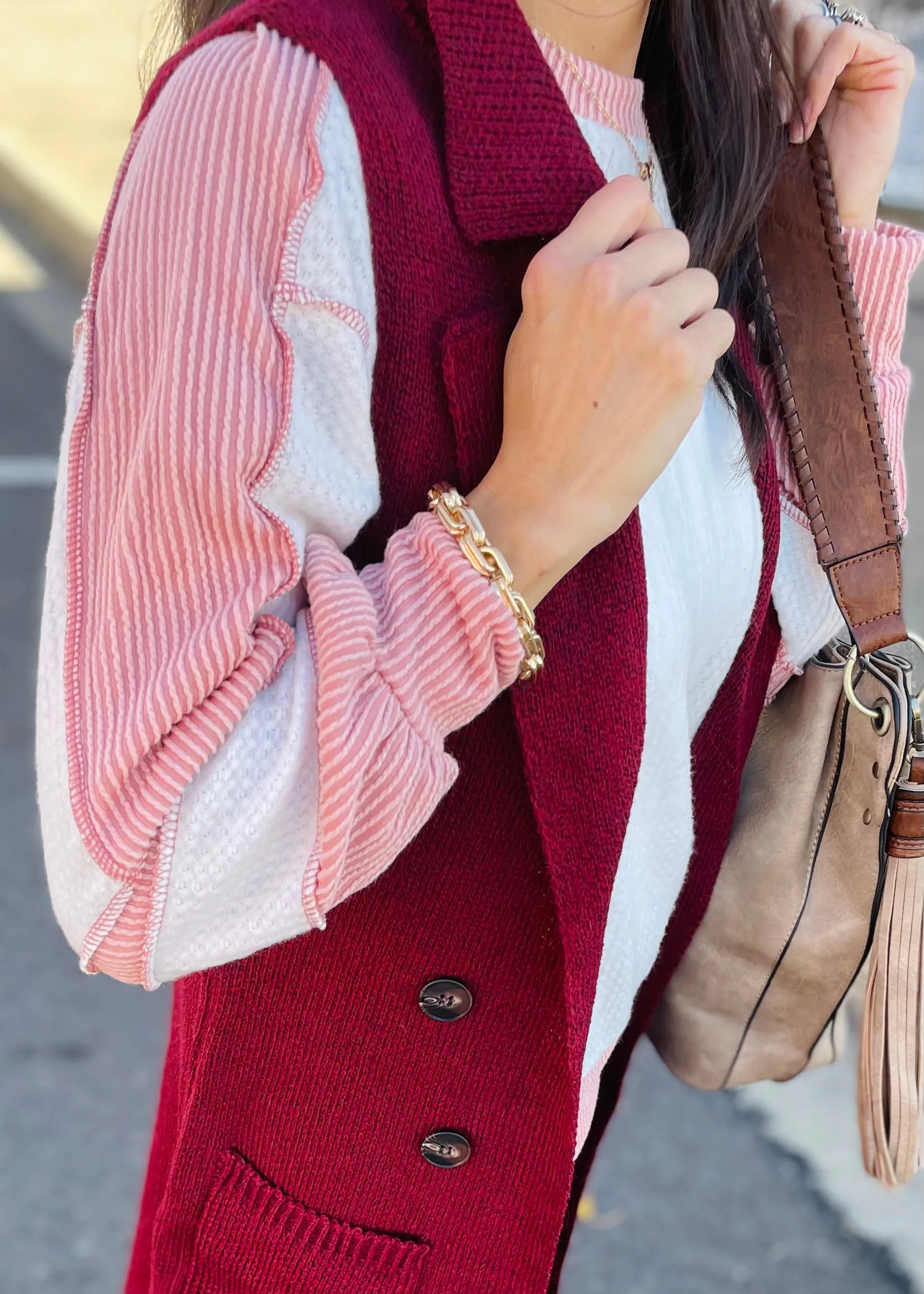 Burgundy Sleeveless Long Sweater Vest