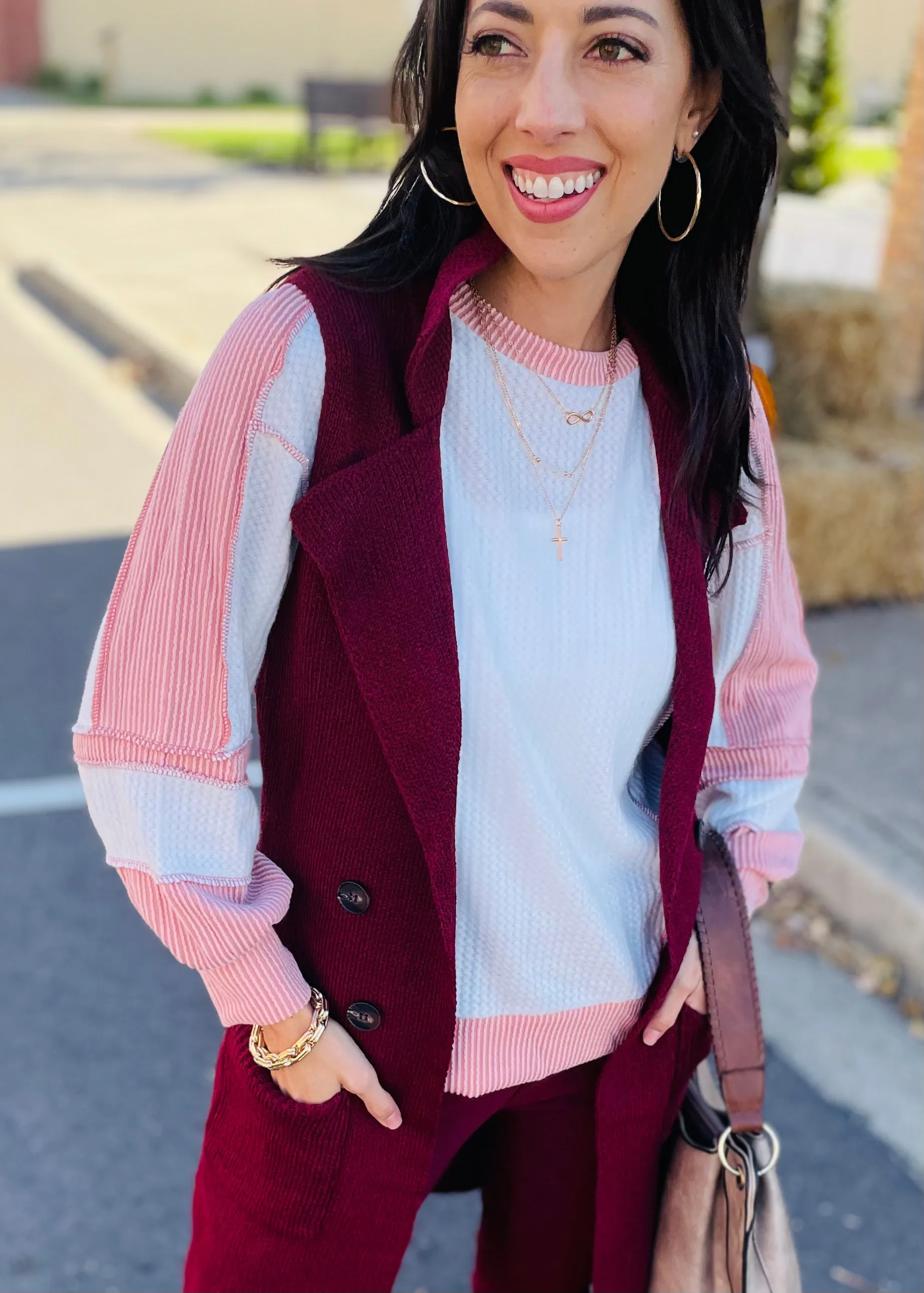 Burgundy Sleeveless Long Sweater Vest