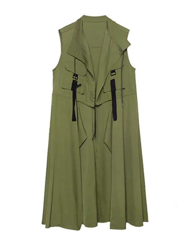 Casual Asymmetric Split-Joint Drawstring Vest Dress Outerwear