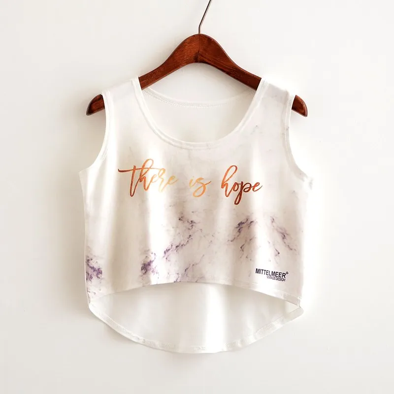 Cat Peeking Printed Crop Top Sleeveless Shirt