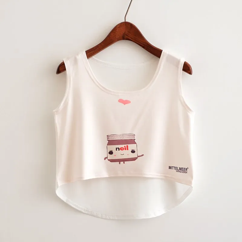 Cat Peeking Printed Crop Top Sleeveless Shirt