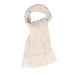 Chunky Cable Merino Wool Scarf with Fringe