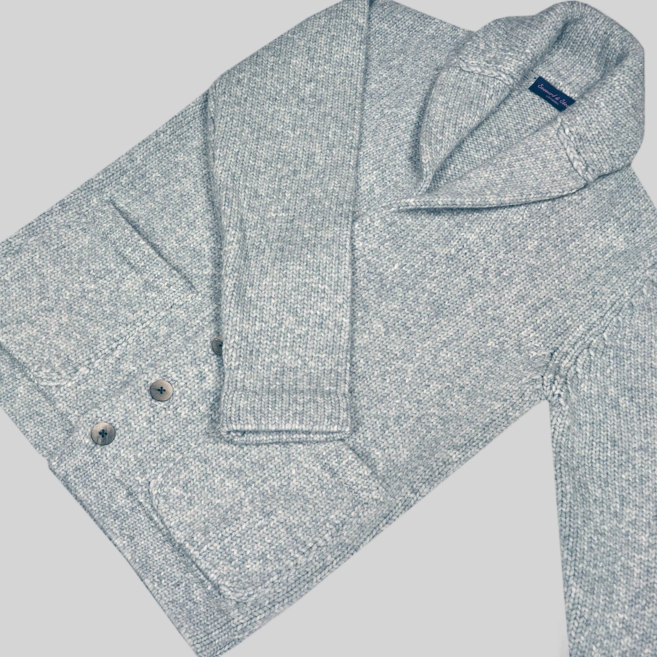 Chunky Shell Collar Wool Cardigan in Grey