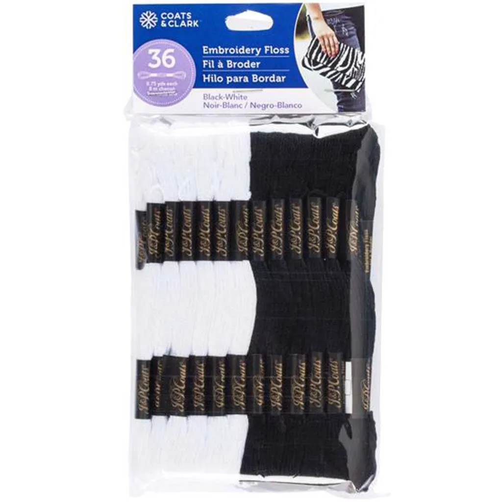 Coats & Clark 6-Strand Embroidery Floss 36/Pkg Black & White