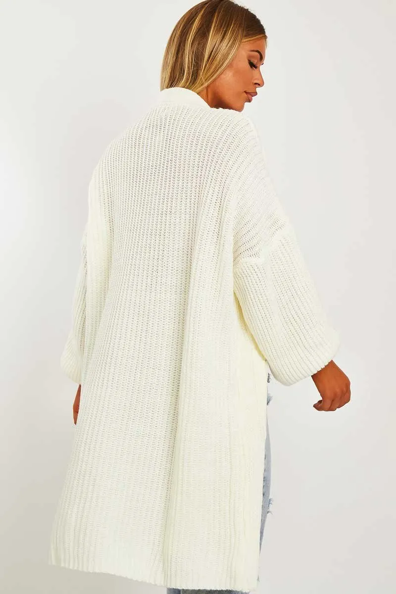 Cream Longline Knit Cardigan - Abbie