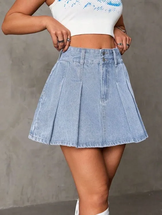 DENIM CO PLEATED SHORT SKIRT