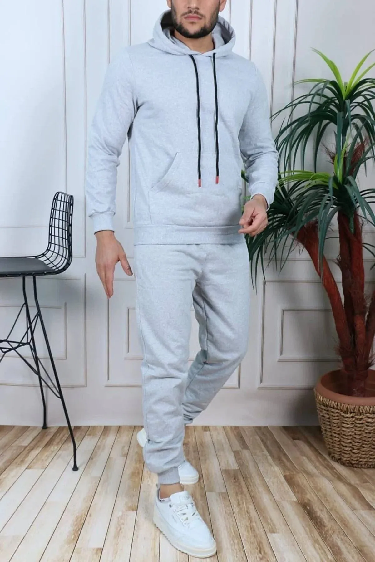 Exsport Men's Grey Thread Half Zippered Cotton Inside Winter Tracksuit