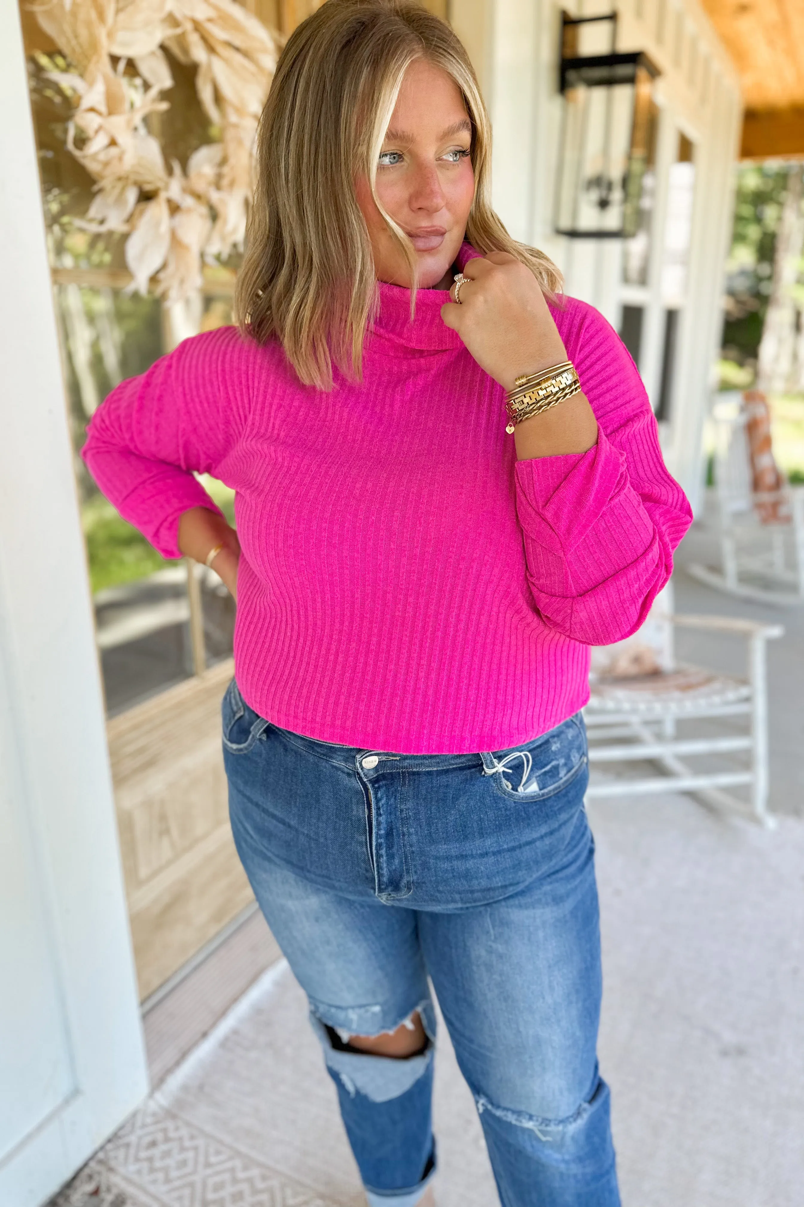 Garry Textured Cropped Turtle Neck Sweater Top *FINAL SALE*