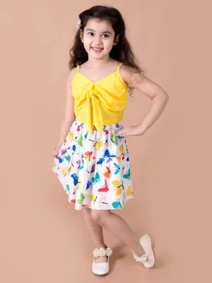 Girls Yellow Solid Top With Skirt