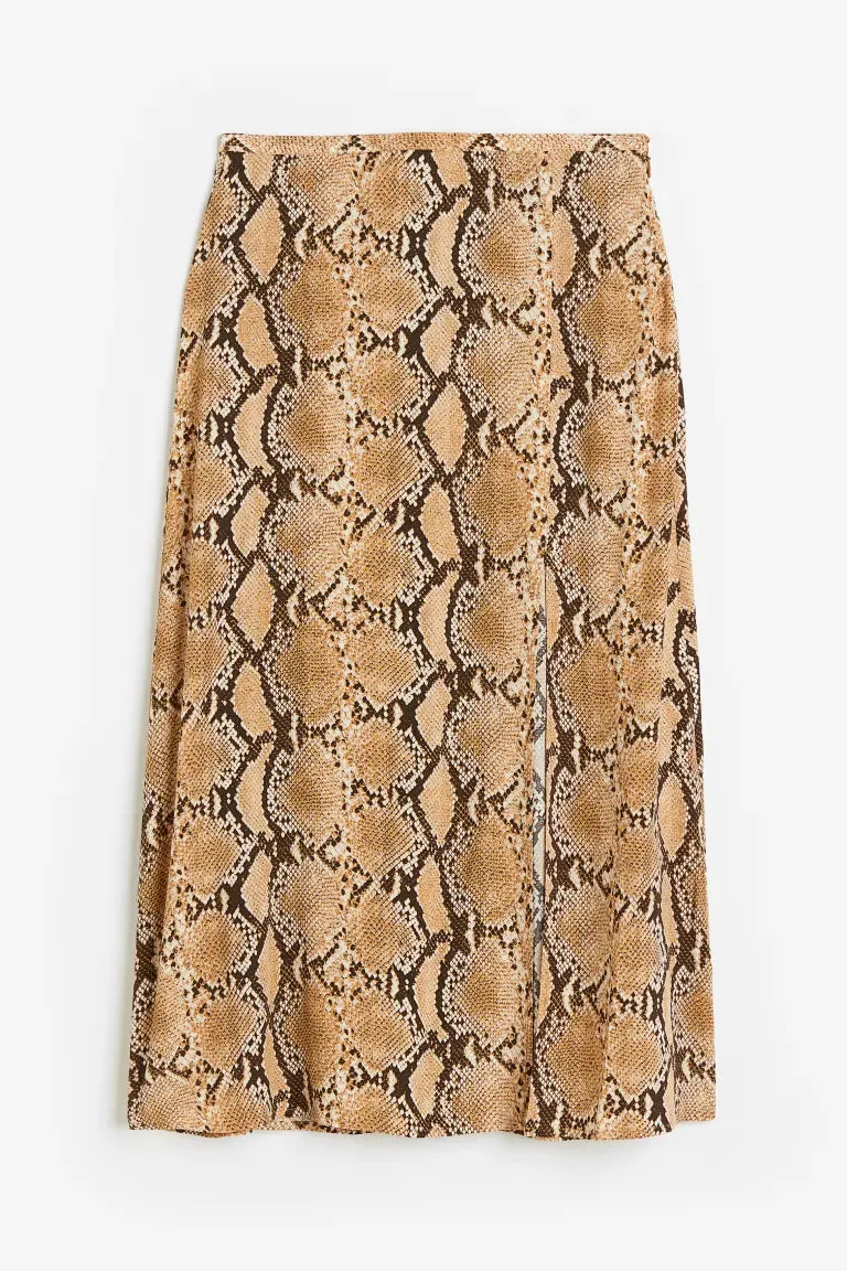 H&M crepe skirt, beige/snakeskin