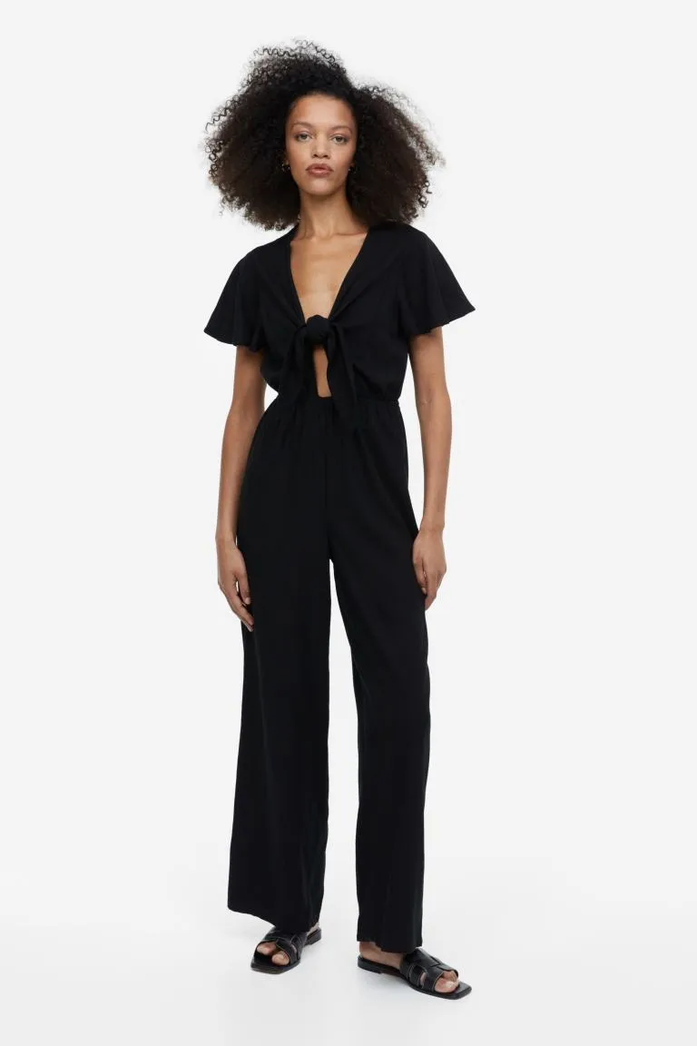 H&M linen blend jumpsuit, black