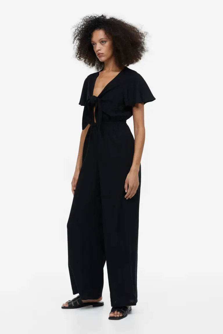 H&M linen blend jumpsuit, black