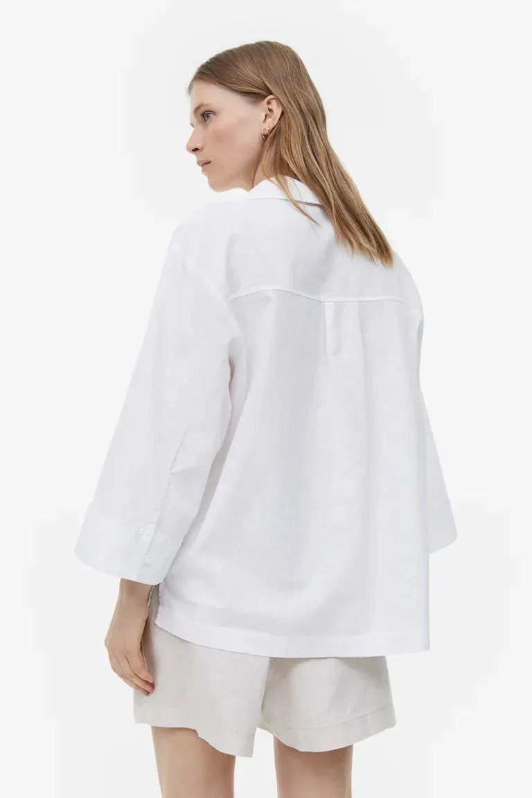 H&M linen blend pullover shirt, white