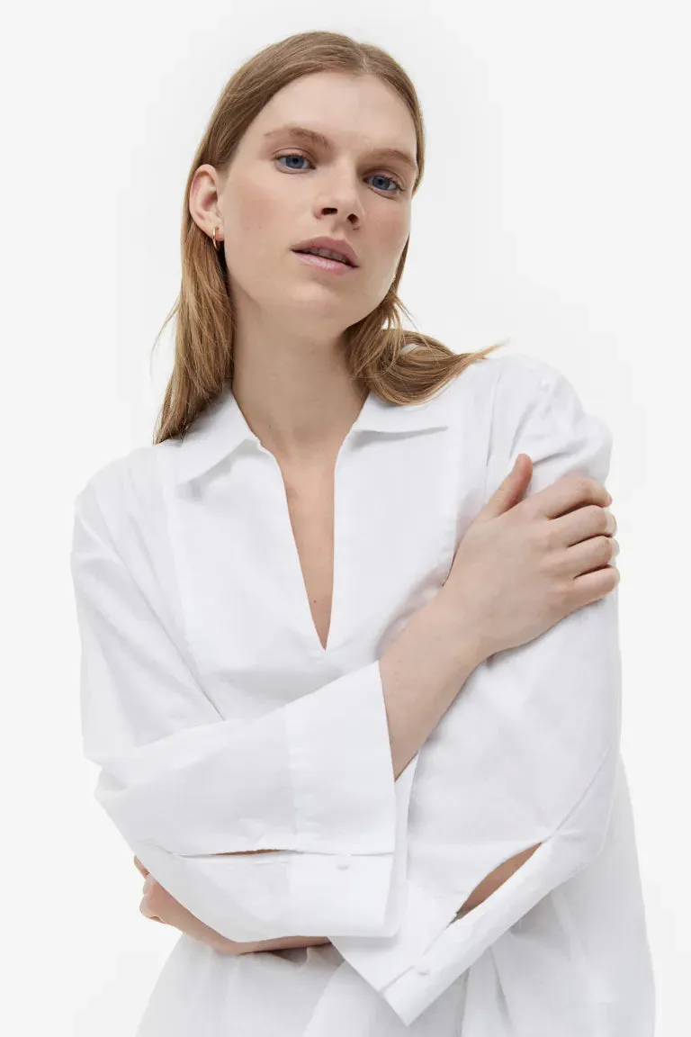 H&M linen blend pullover shirt, white