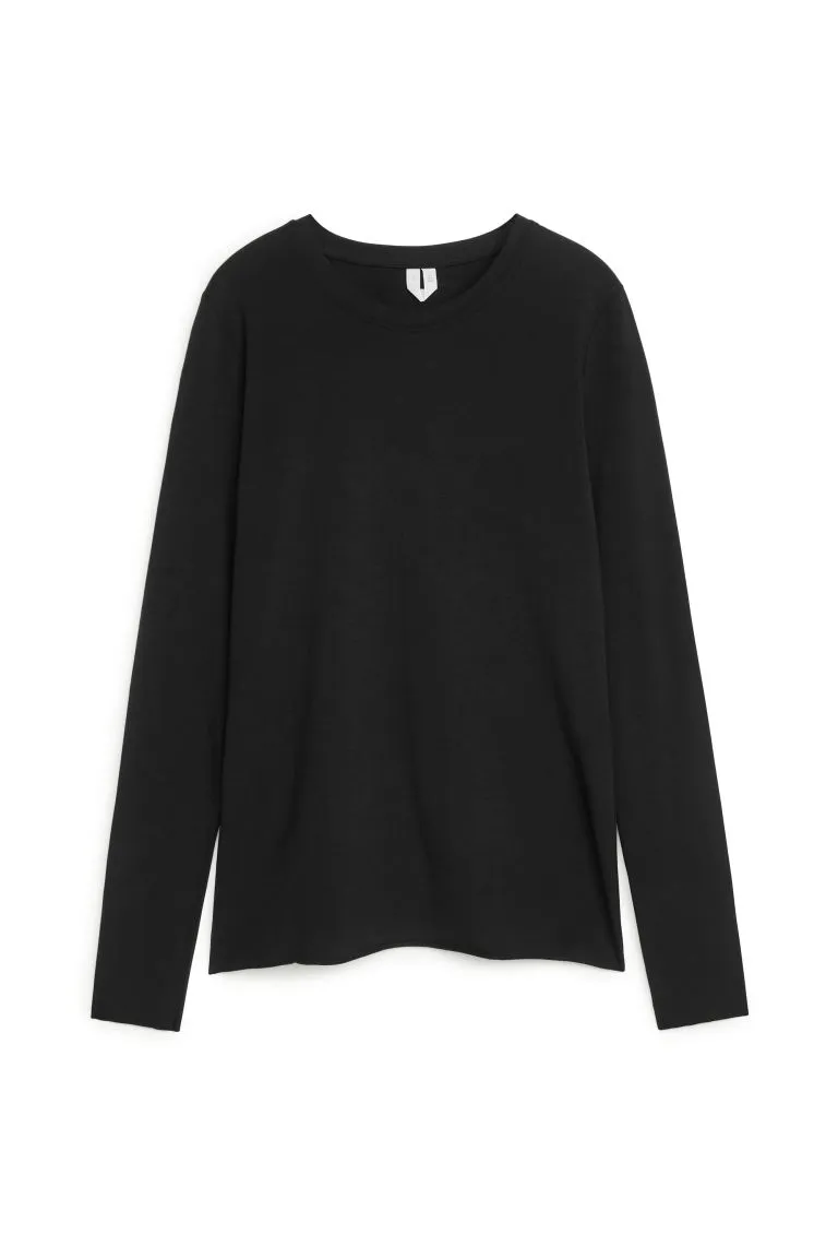 H&M Lyocell Blend Long Sleeve Top, Black