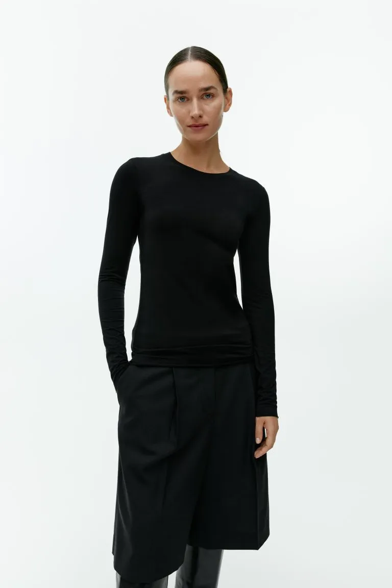 H&M Lyocell Blend Long Sleeve Top, Black