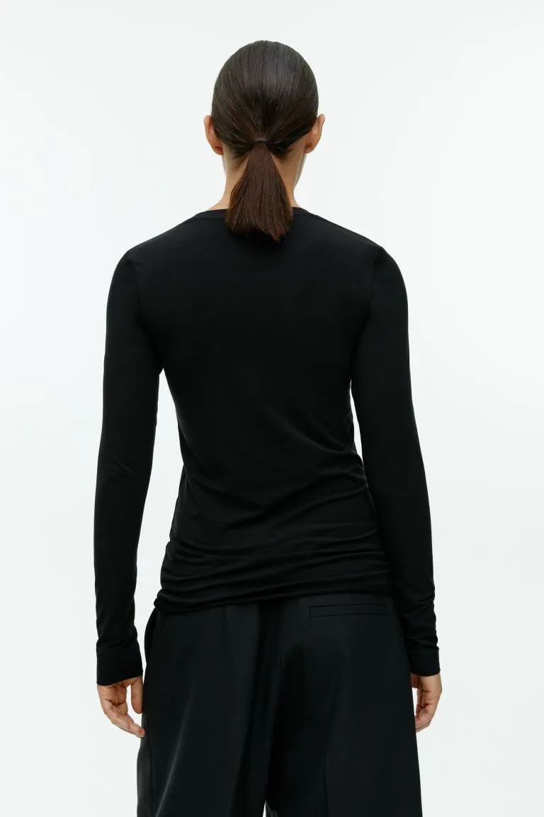 H&M Lyocell Blend Long Sleeve Top, Black