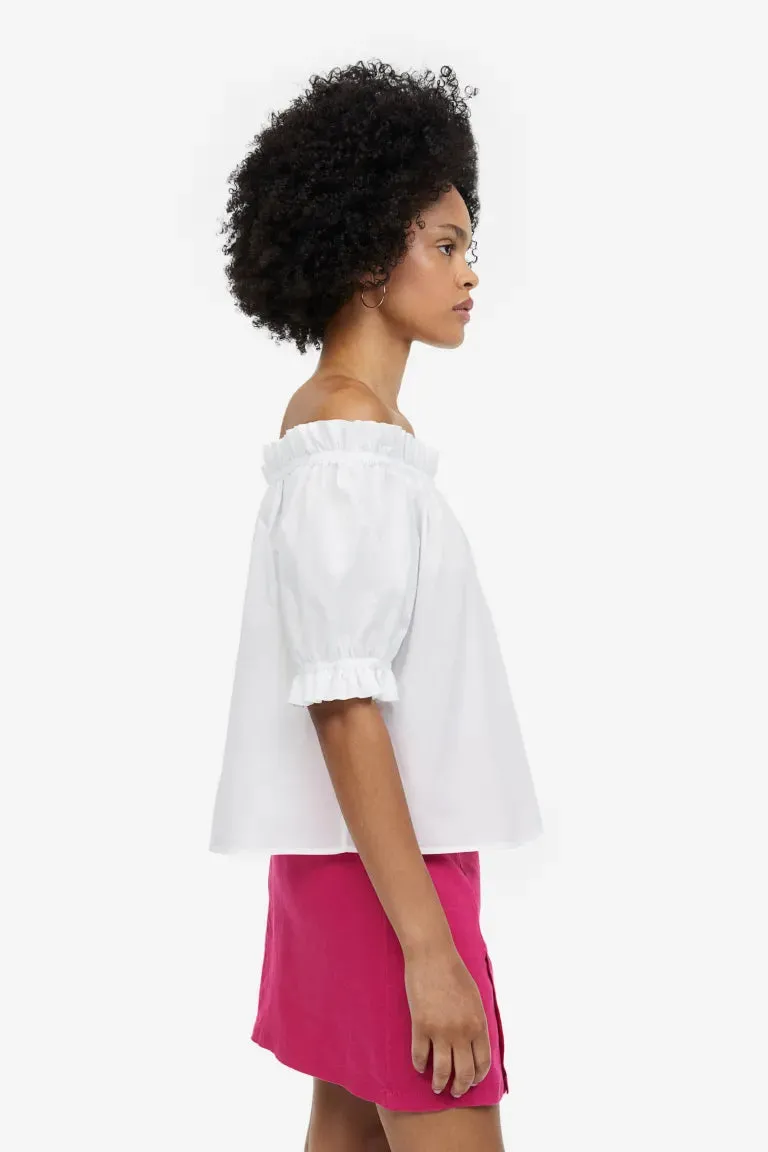 H&M Off Shoulder Ruffle Top, White