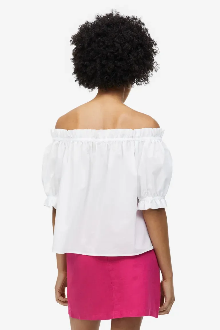 H&M Off Shoulder Ruffle Top, White