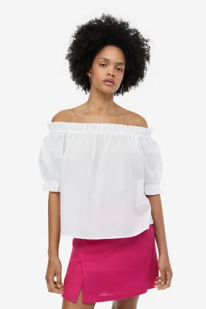 H&M Off Shoulder Ruffle Top, White