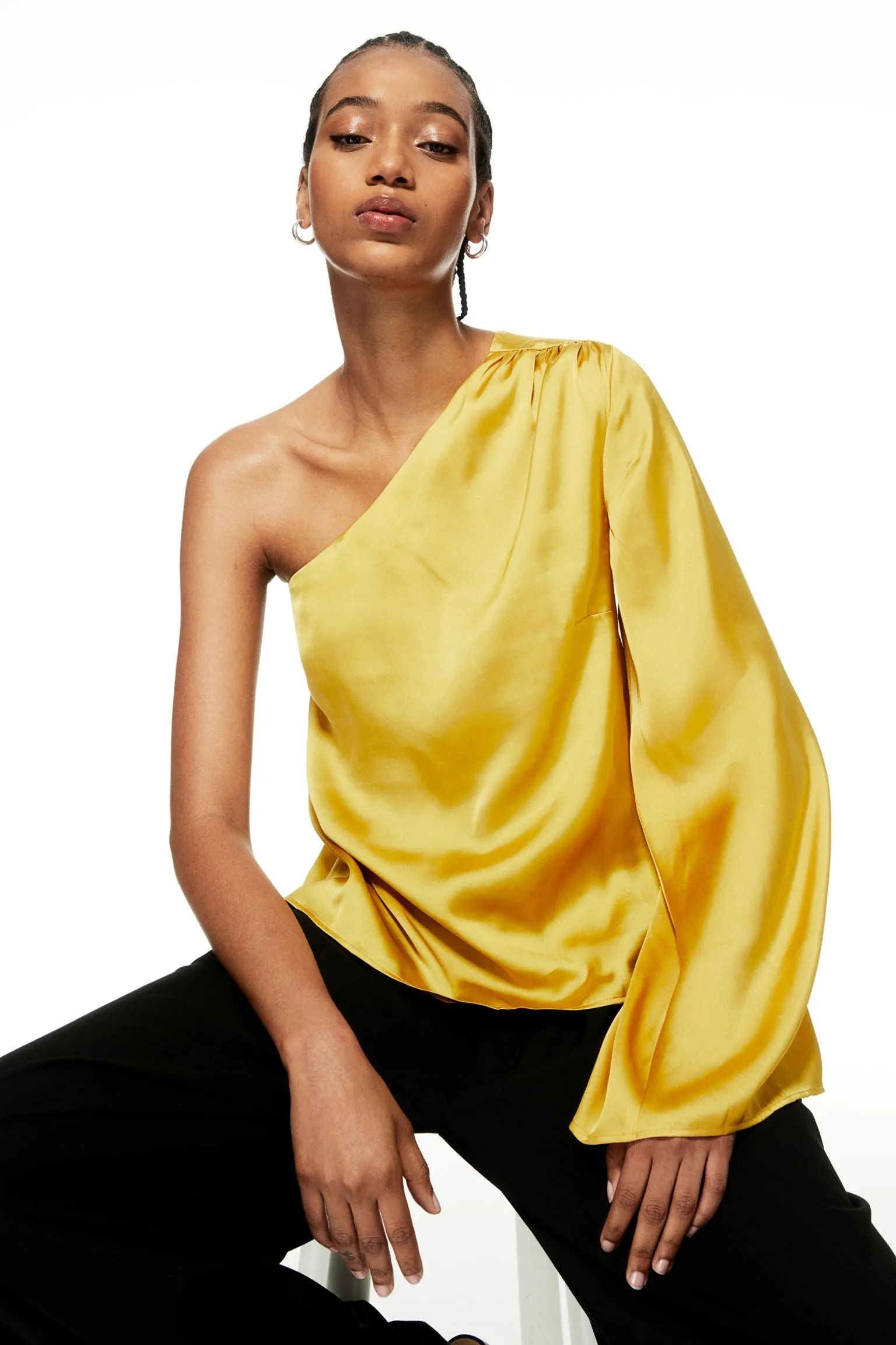 H&M One-shoulder blouse, yellow