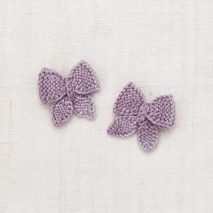 Hand Knit Merino Wool Baby Puff Bow Set - Periwinkle