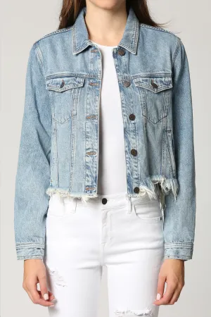 Hidden Cropped Fitted Jean Jacket