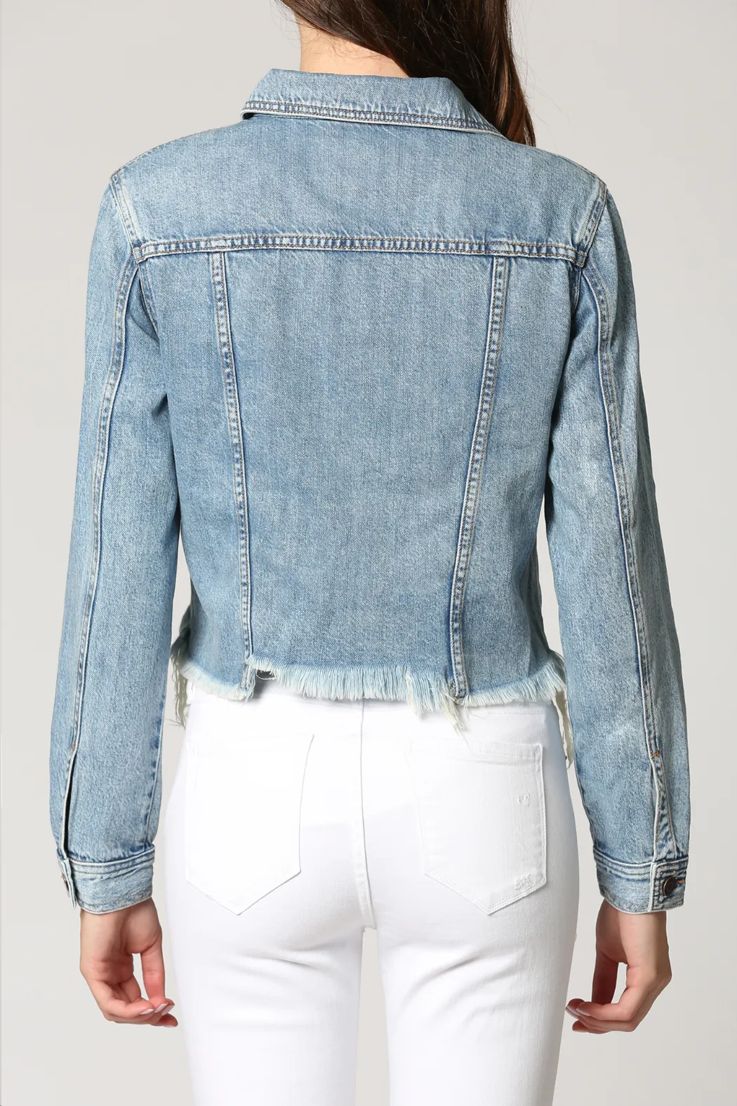 Hidden Cropped Fitted Jean Jacket