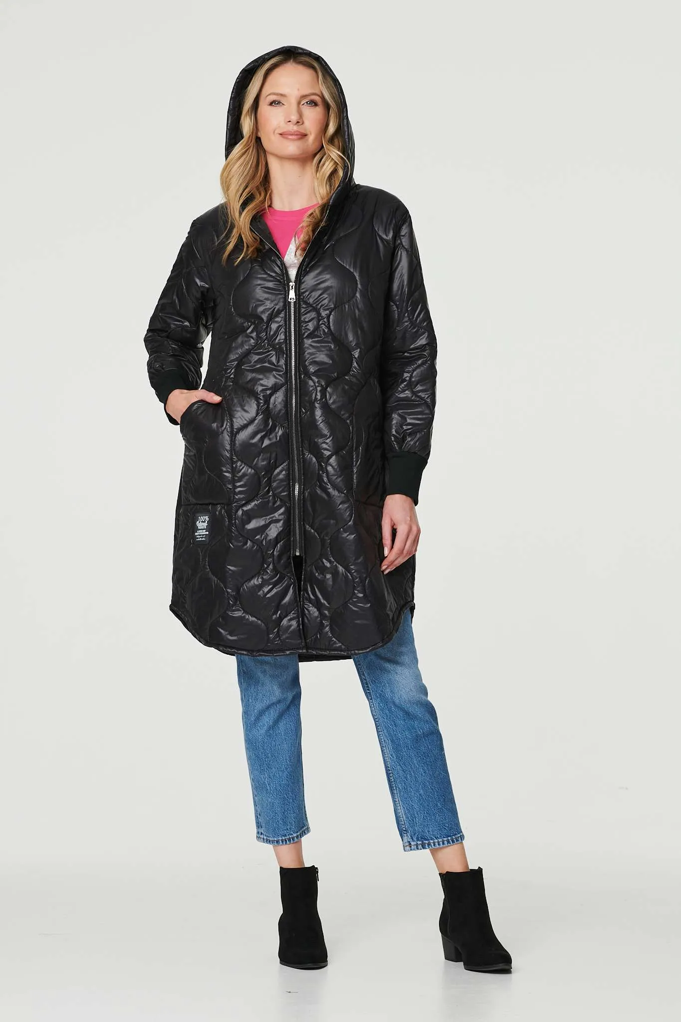 Hooded Zip Front Puffer Coat