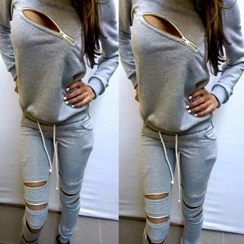 Hoodies Sweatpants Women's Sets Casual 2 Pieces Women's Clothing Spring Tracksuits Sportswear Female Zipper Hole Set