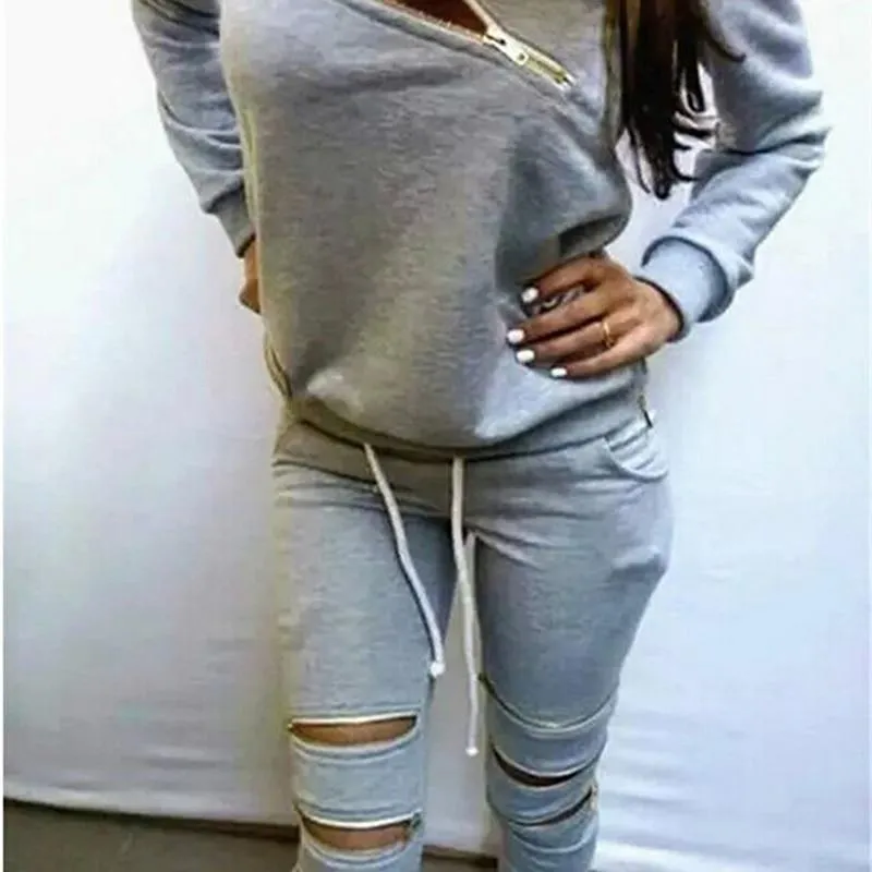 Hoodies Sweatpants Women's Sets Casual 2 Pieces Women's Clothing Spring Tracksuits Sportswear Female Zipper Hole Set