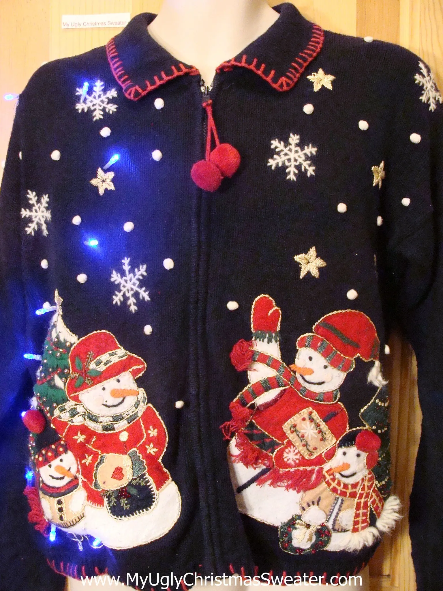 Light Up Ugly Xmas Sweater Furry Snowmen