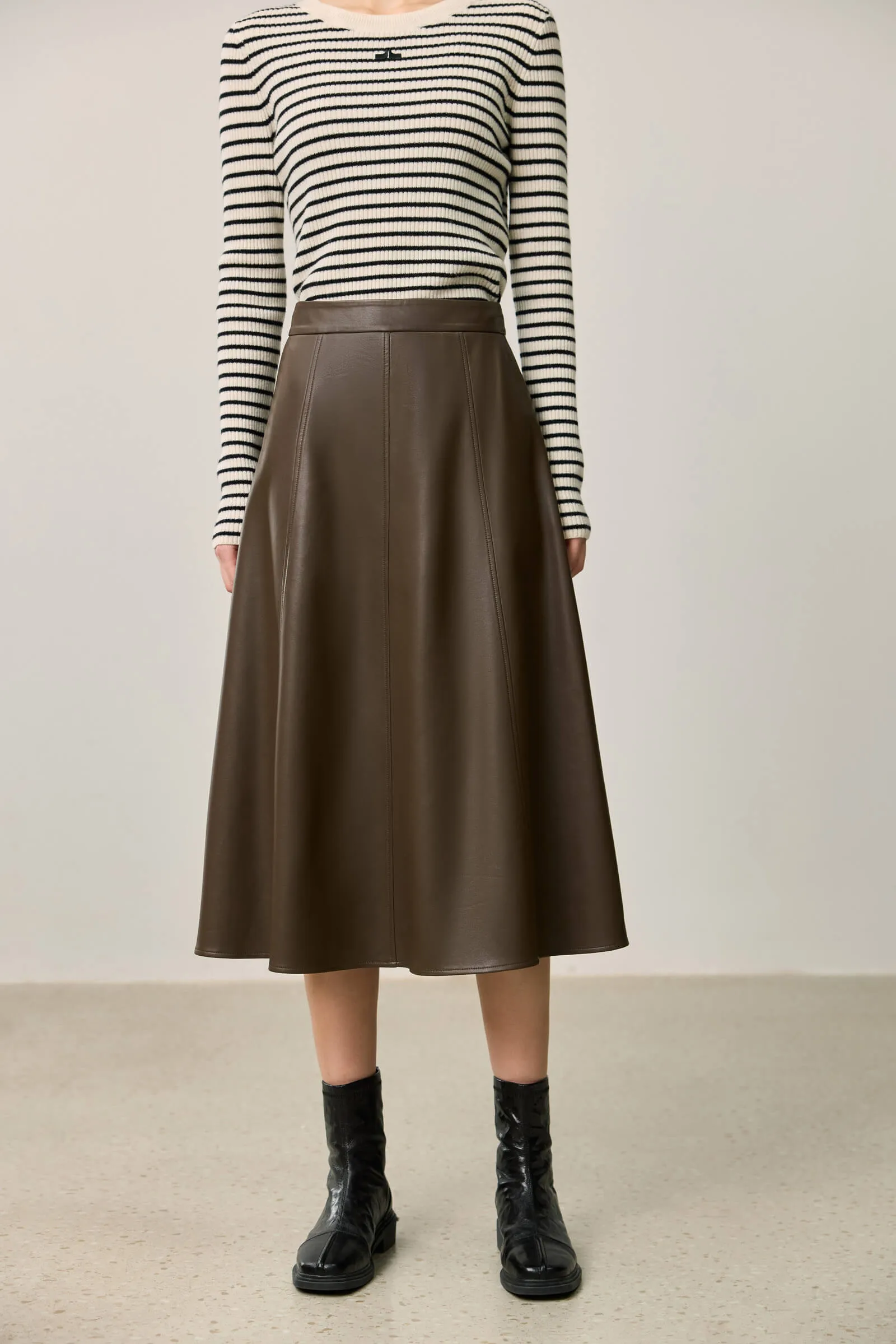 LILY Vintage Minimalist Draped Leather Skirt