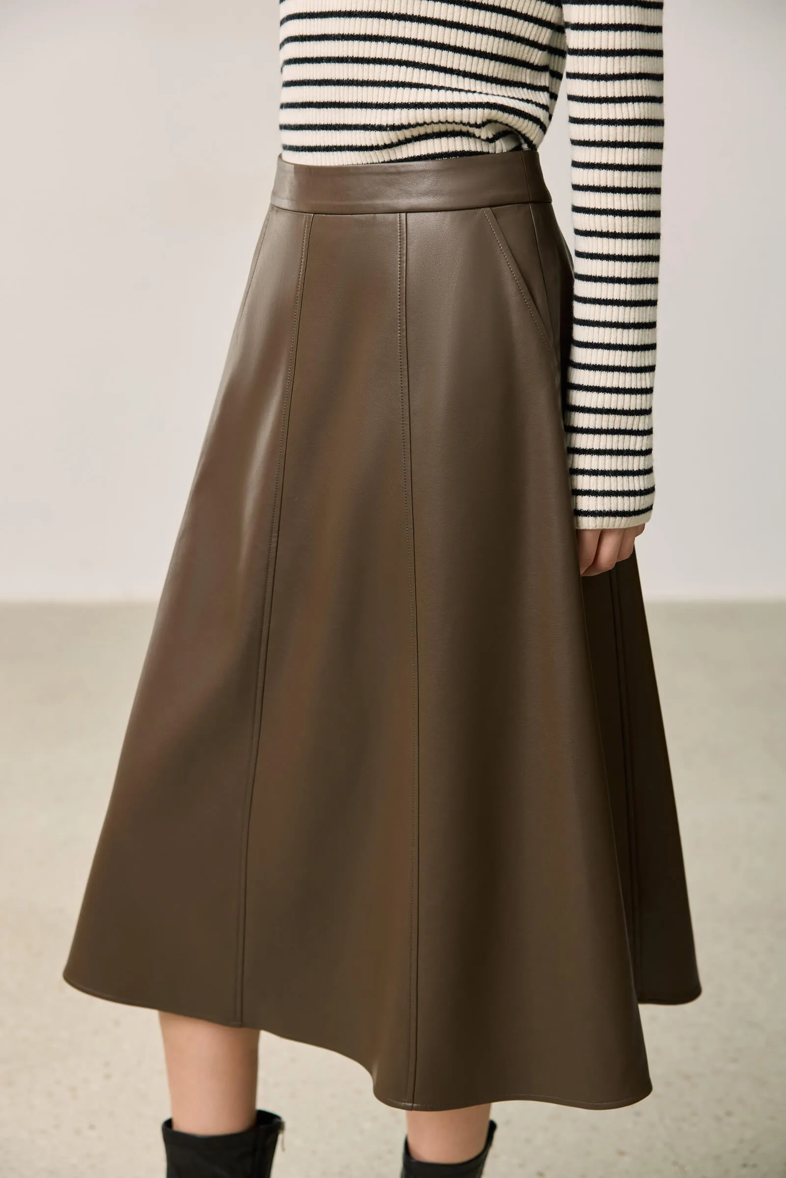 LILY Vintage Minimalist Draped Leather Skirt